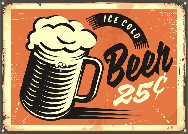 复古风格与冰杯冷啤酒的广告 — 图库矢量图片