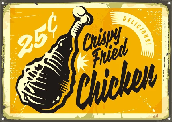 Anuncio vintage con delicioso pollo frito crujiente — Vector de stock