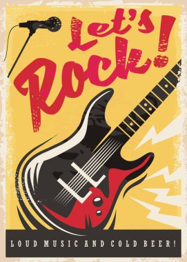 Rock müzik parti retro poster tasarımı