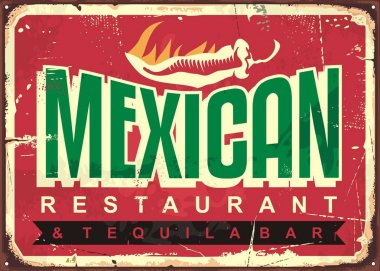 Mexican restaurant and tequila bar, old vintage sign clipart