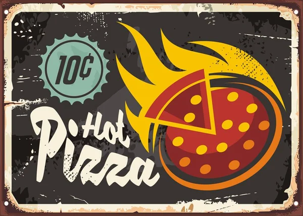 Signo de restaurante de pizzería con pizza caliente sabrosa — Vector de stock