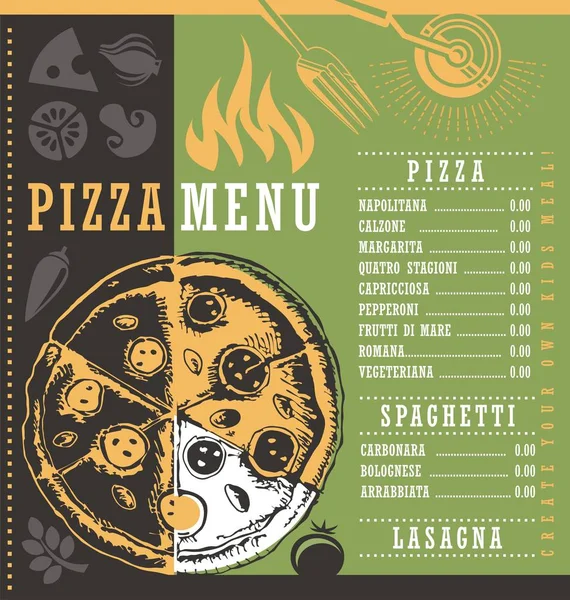 Modèle d'impression de document de menu pizza avec dessin pizza — Image vectorielle