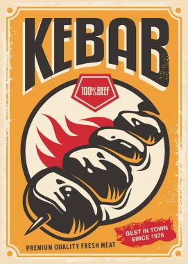 Retro afiş tasarımı ile sıcak lezzetli kebap
