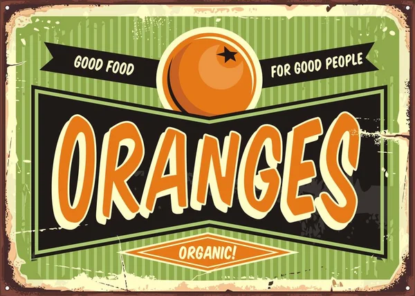 Frische Bio-Orangen Vintage Schild — Stockvektor