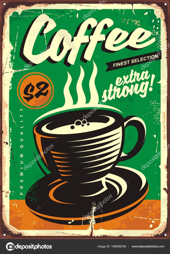 Vintage coffee advertising sign Coffee vintage tin sign — Stock