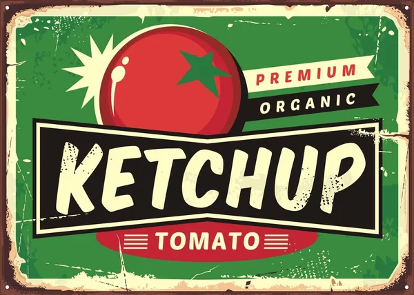 Signe rétro de ketchup aux tomates juteuses — Image vectorielle