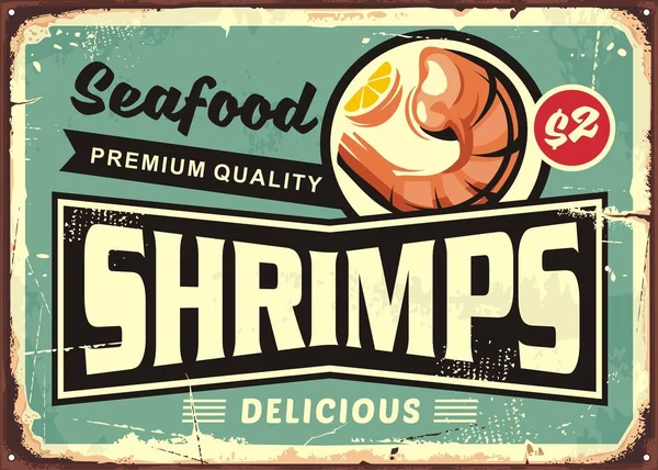 Seafood restaurant menu sign design with delicious shrimps - Stok Vektor