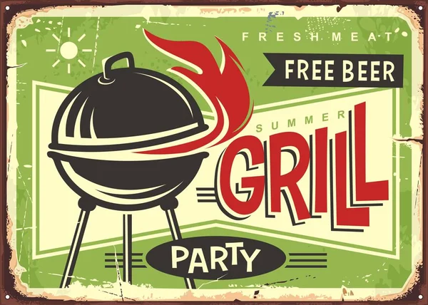 Grill Apparaat Met Rode Brand Vlammen Zomer Groen Achtergrond Barbecue — Stockvector