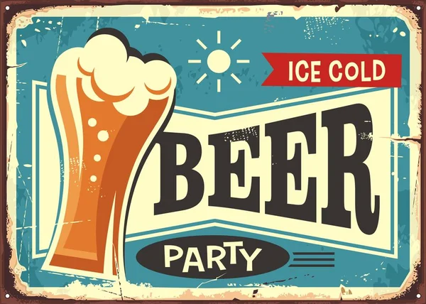 Bier Partij Retro Pub Teken — Stockvector