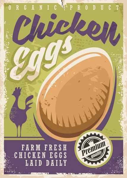 Eggs promotional poster design. Farm fresh chicken eggs poster with chicken silhouette and organic egg graphic.