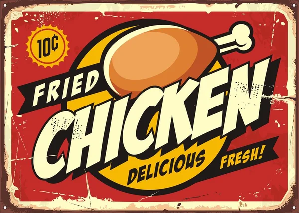 Komiks Znak Retro Stylu Kurczaka Drumstick Czerwonym Tle Fried Chicken — Wektor stockowy