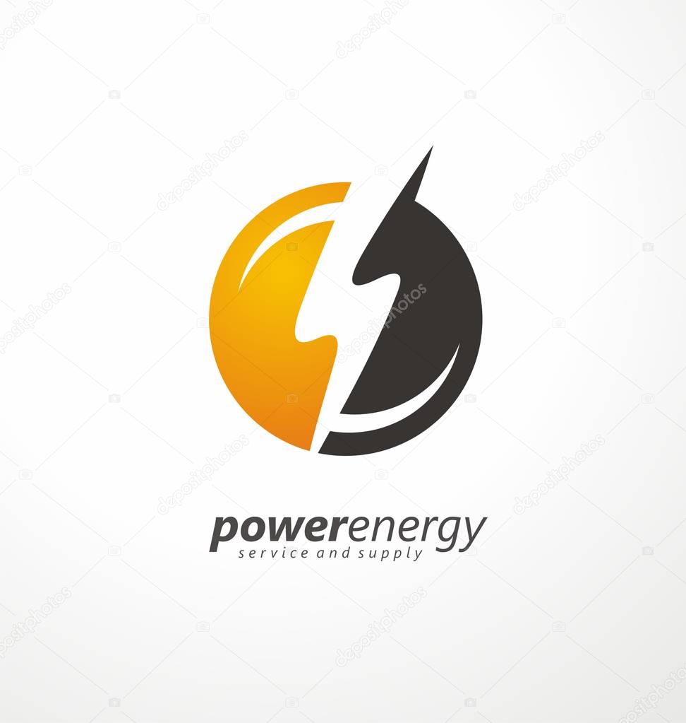 Power energy service and supply creative logo design idea with circle shape and bolt symbol in negative space. Vector icon illustration.