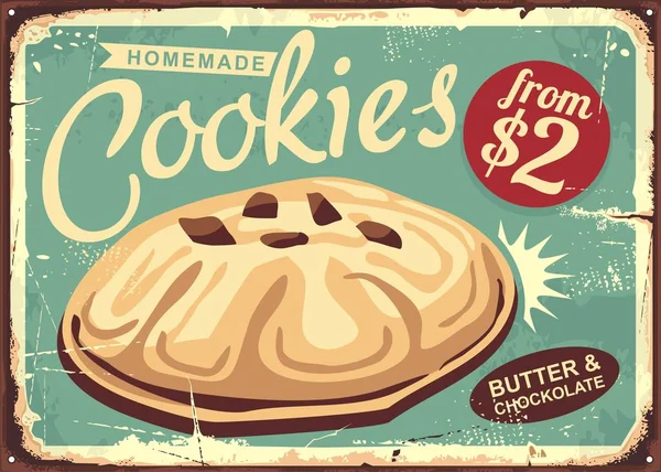 Hemgjorda Cookies Retro Slitna Skylt Design Smörkaka Gammal Vintage Skylt — Stock vektor