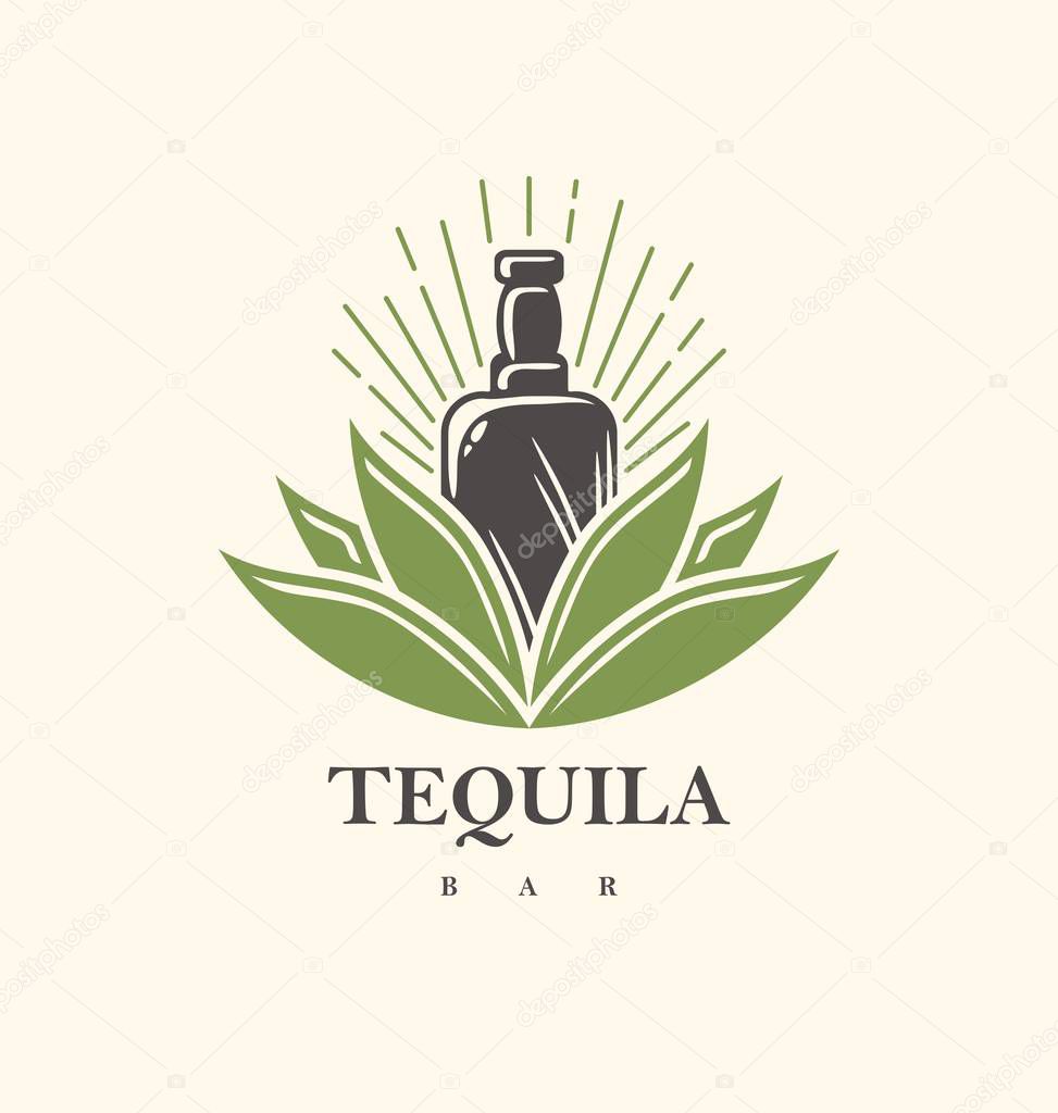Diseño del logo de barra de tequila con botella de tequila que crece de