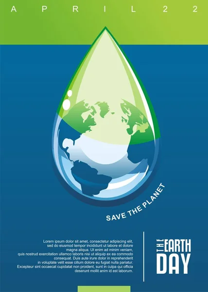 Earth Day Clear Water Conceptual Poster Design Globe Shape Water — Stock Vector