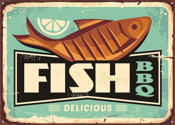 Grilled Fish Lemon Slice Vintage Vector Sign Fish Restaurant Seafood — Stock Vector