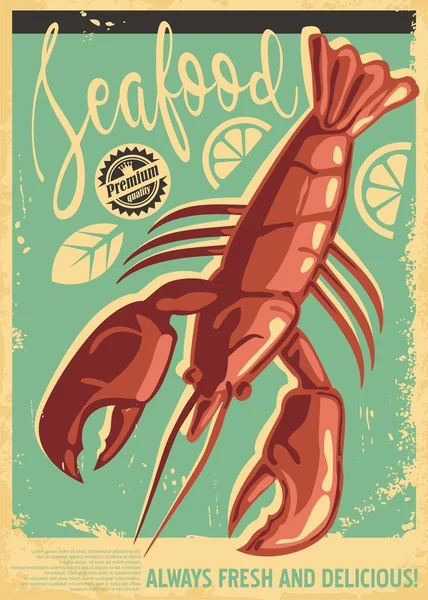 Diseño Póster Restaurante Retro Langosta Menú Mariscos Letrero Restaurante Vintage — Vector de stock