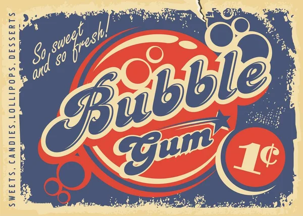 Bubble Gums Vintage Χάρτινη Αφίσα Διαφήμιση Ζαχαροπλαστείο Για Τσίχλες Διαφημιστικό — Διανυσματικό Αρχείο