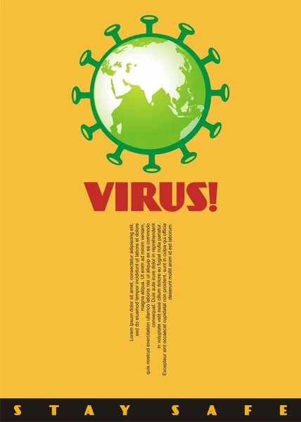 Cartel Artístico Corona Virus Concepto Bandera Con Forma Tierra Célula — Vector de stock