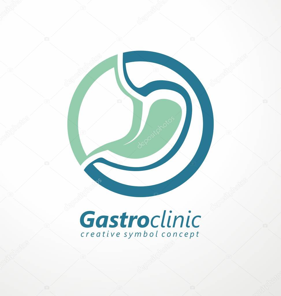 Gastroenterology clinic logo design idea with stomach symbol and circle shape. Medical icon graphic. Human stomach vector.