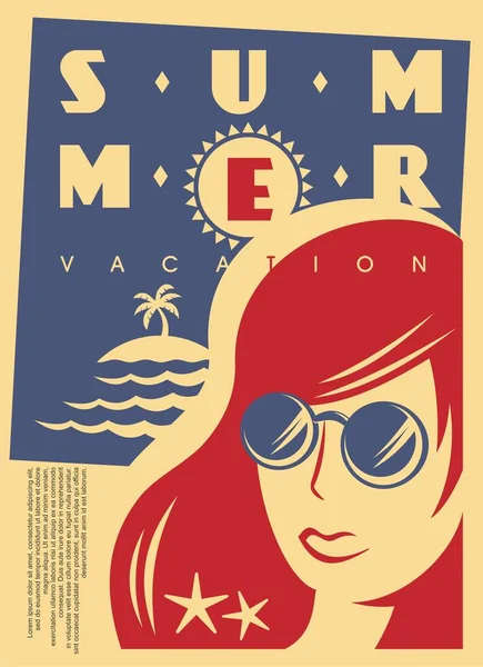 Chica Feliz Con Gafas Sol Las Vacaciones Verano Ilustración Vectorial — Archivo Imágenes Vectoriales