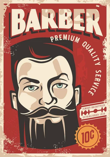 Design Cartaz Retro Barbearia Com Retrato Homem Barbudo Fundo Textura —  Vetores de Stock