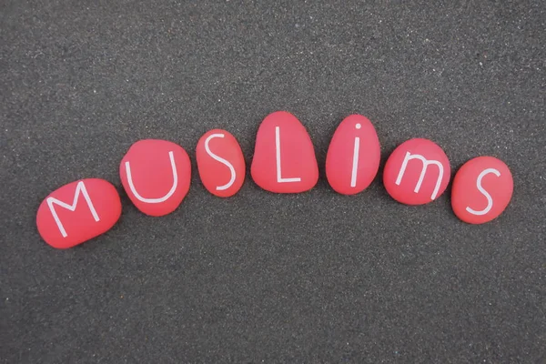 Muslims Monotheistic Religion Composed Red Colored Stone Letters Black Volcanic — Stock Photo, Image