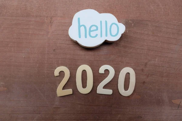 Hello 2020 Creative Wooden Composition — Stock Photo, Image