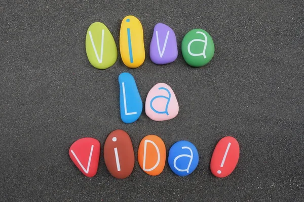 Viva Vida Espagnol Live Life Composé Lettres Pierre Multicolores Sculptées — Photo