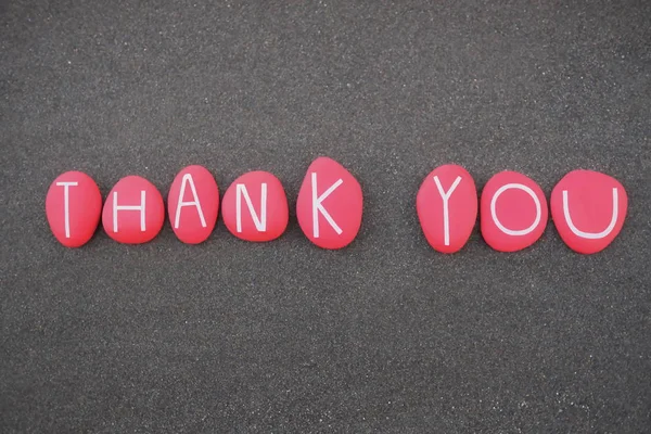 Thank You Text Composed Red Colored Carved Stones Black Volcanic — Stock Photo, Image