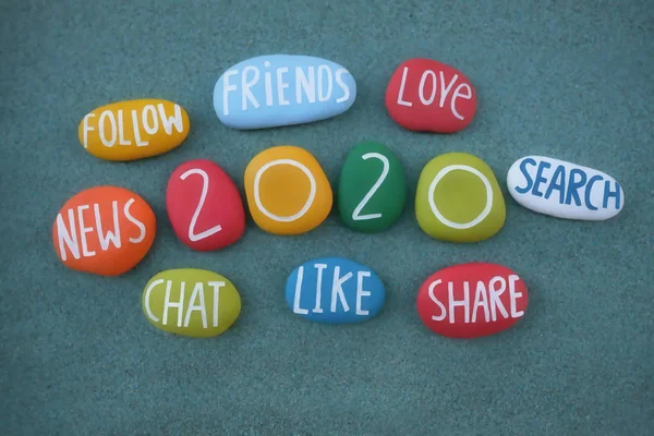 Happy Social 2020 Creative Composition Green Sand Carved Multi Colored — Stock Photo, Image