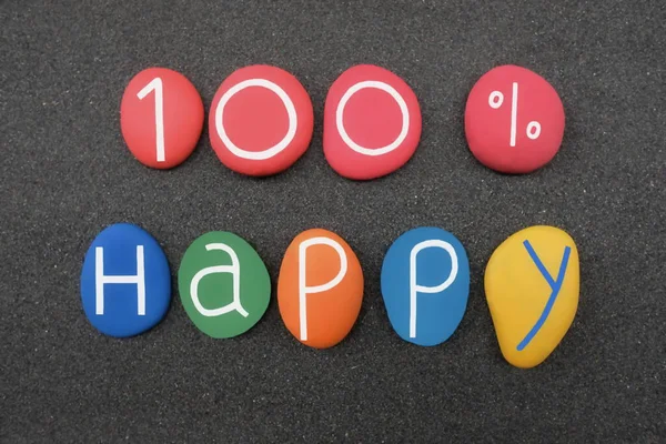 One Hundred Percent Happy Creative Message Composed Multi Colored Stone — 스톡 사진