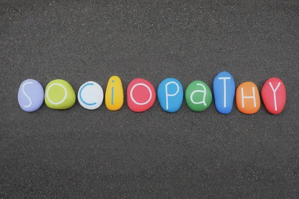 Sociopathy, Antisocial personality disorder, word composed with multi colored stone letters