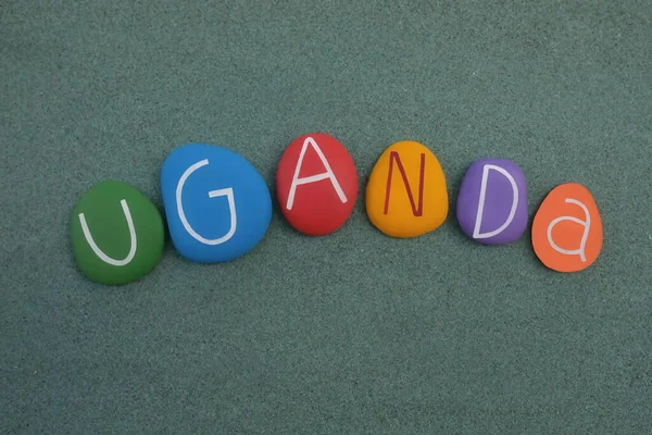 Uganda País África Oriental Central Lembrança Com Letras Pedra Multicoloridas — Fotografia de Stock