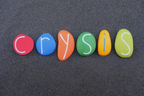 Crysis Palavra Composta Com Letras Pedra Multi Colorido Sobre Areia — Fotografia de Stock