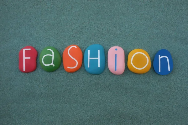 Palabra Moda Compuesta Con Letras Piedra Hechas Mano Multicolores Sobre — Foto de Stock