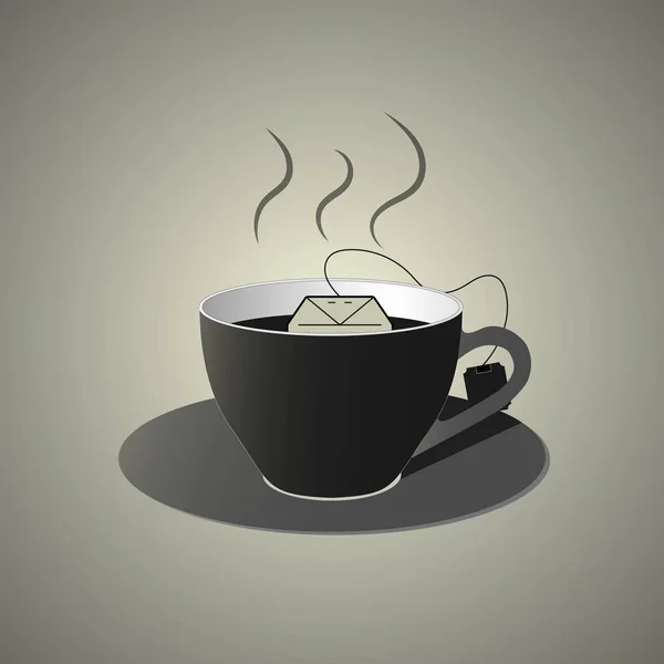 Taza de té negro ingenio té, estilo plano — Vector de stock