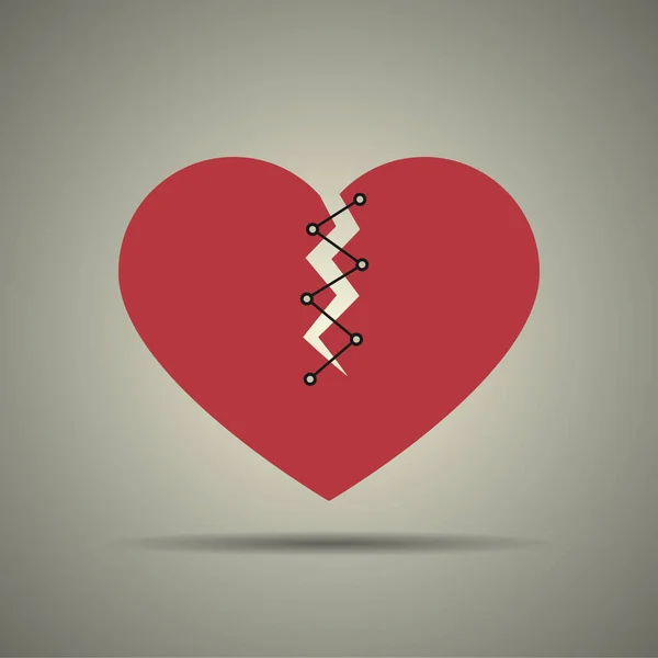 Gebrochenes und genähtes Herz-Symbol — Stockvektor