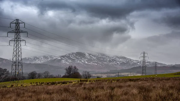 Een Stormachtige Landschap Van Dumfries Galloway Schotland Met Sneeuw Bergen — Stockfoto
