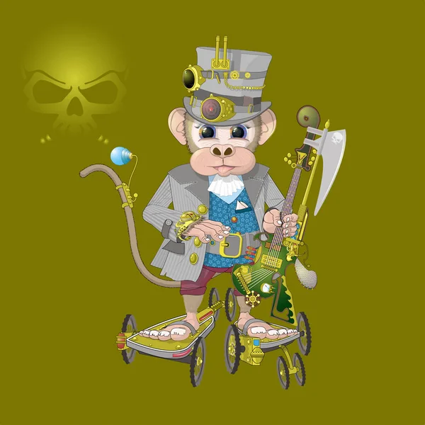 Музыкант Monkey Steampunk — стоковый вектор