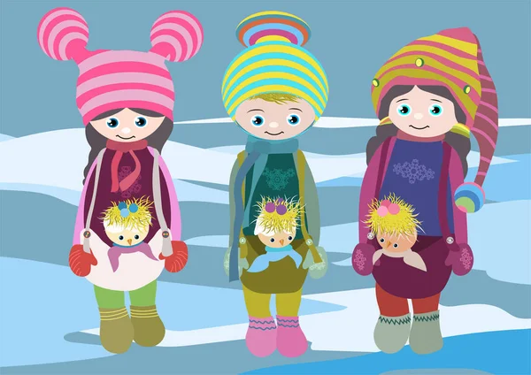 Inverno Canguru Crianças —  Vetores de Stock