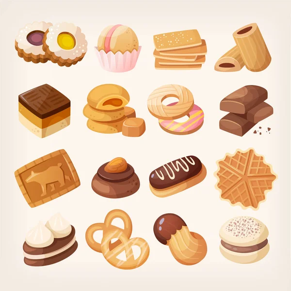 Koekjes en biscuits icons set — Stockvector