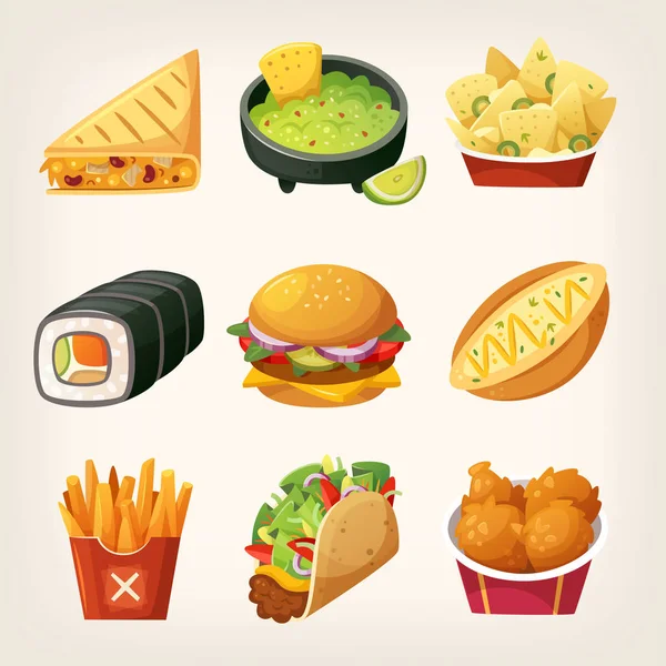 Adesivos de fast food — Vetor de Stock