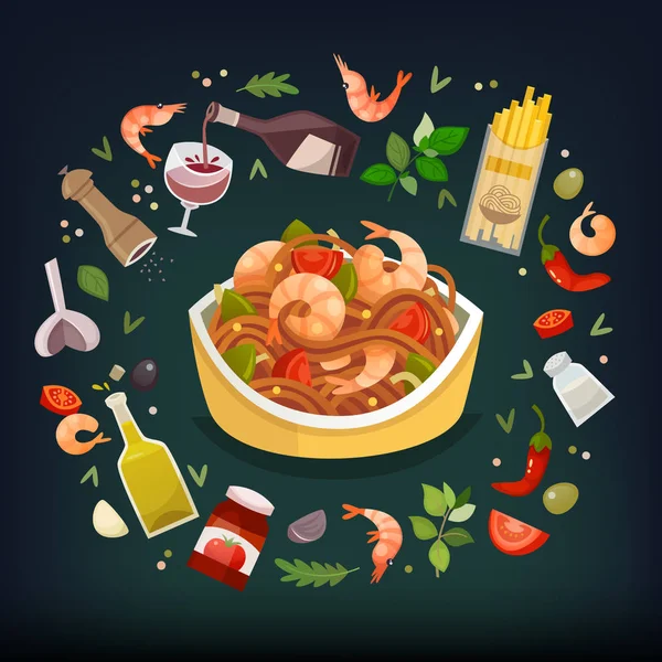 Plato marinara de espaguetis — Vector de stock