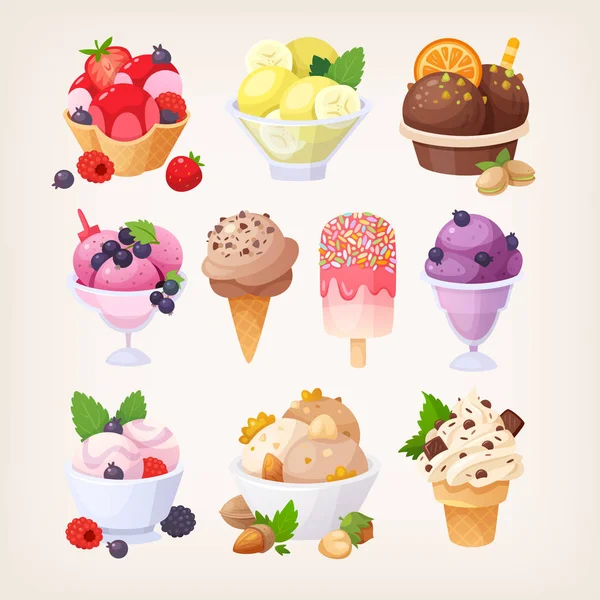 Set of colorful tasty isolated ice cream. — Stock Vector