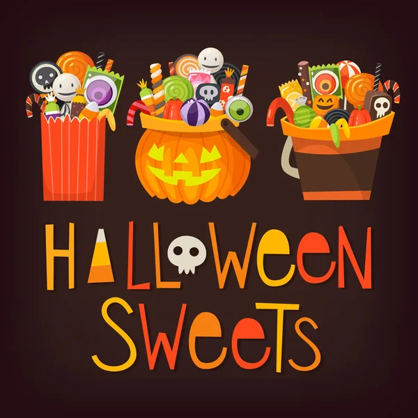 Cubos wih dulces de Halloween — Vector de stock