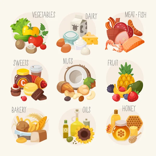 Catégories d'aliments biologiques . — Image vectorielle