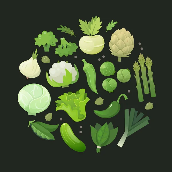 Circle of green vegetables — Stock Vector