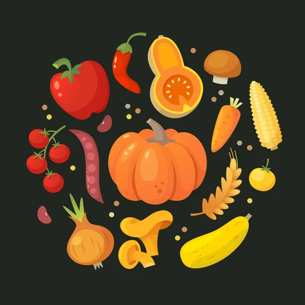 Cercle de légumes rouges et jaunes — Image vectorielle