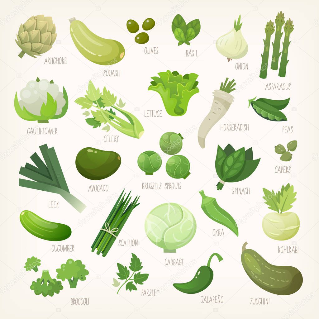 Green fruit and vegetables